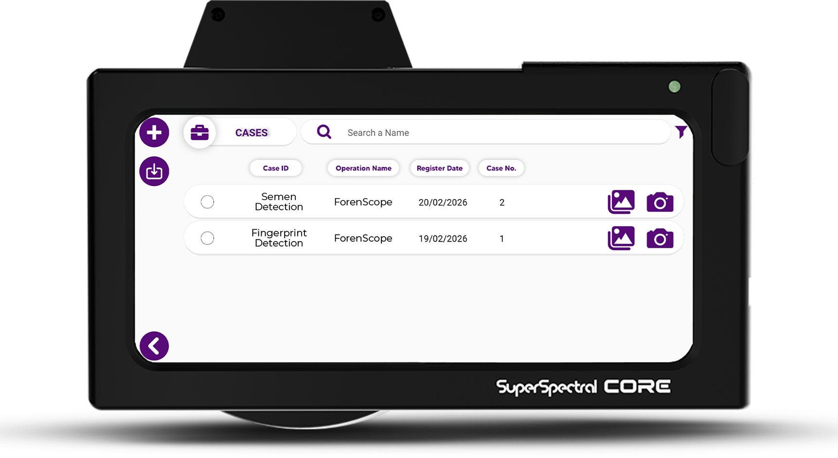 ForenScope Case Management System on SuperSpectral Core for organizing forensic evidence images, case folders, notes and investigation reports.