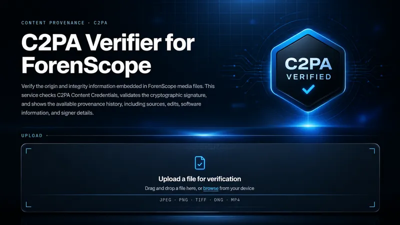 ForenScope C2PA Verifier arayüzü ile dijital adli görüntülerin kaynağı, bütünlüğü ve Content Credentials verilerinin doğrulanması