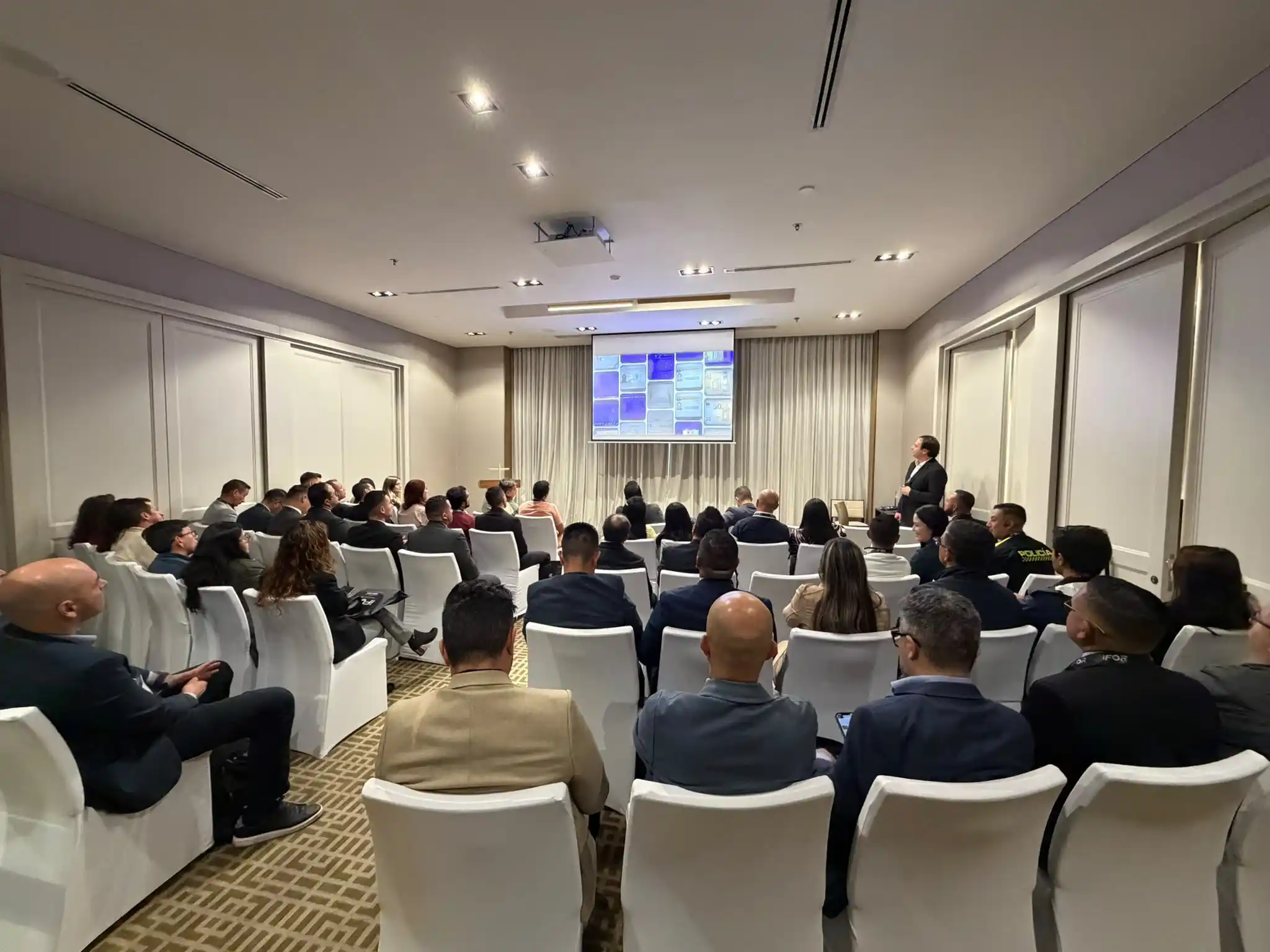 Forensic professionals attending a ForenScope imaging technology presentation in Bogotá, Colombia.