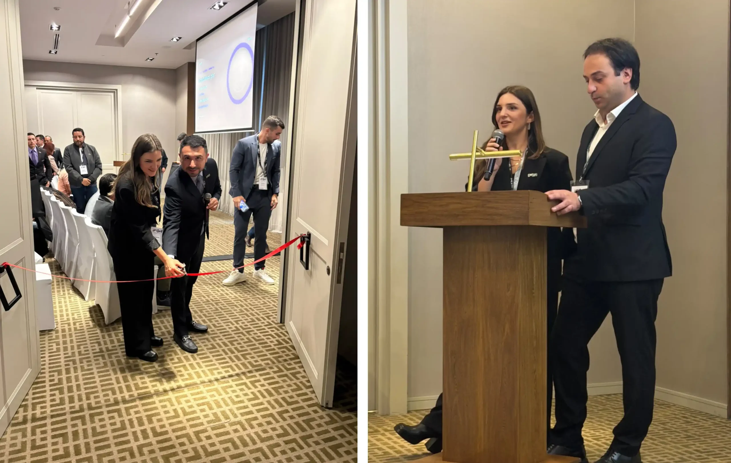 ForenScope Colombia gala opening ceremony in Bogotá, featuring the ribbon-cutting and opening speeches at the forensic technology event.