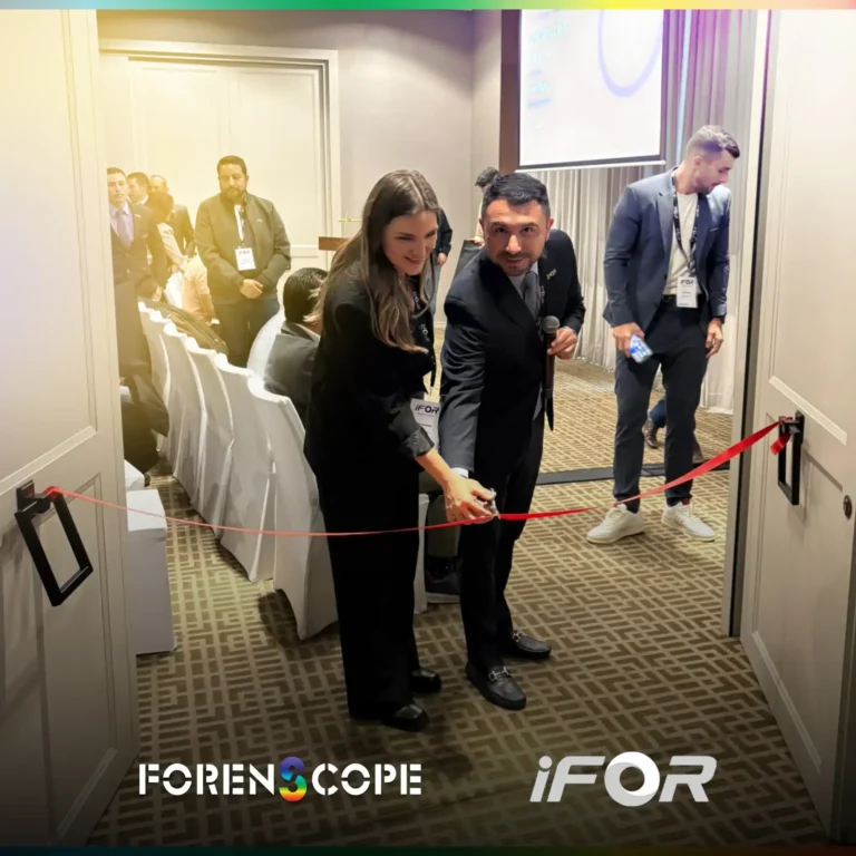Ribbon-cutting ceremony at the ForenScope forensic imaging technology event in Bogotá, Colombia.