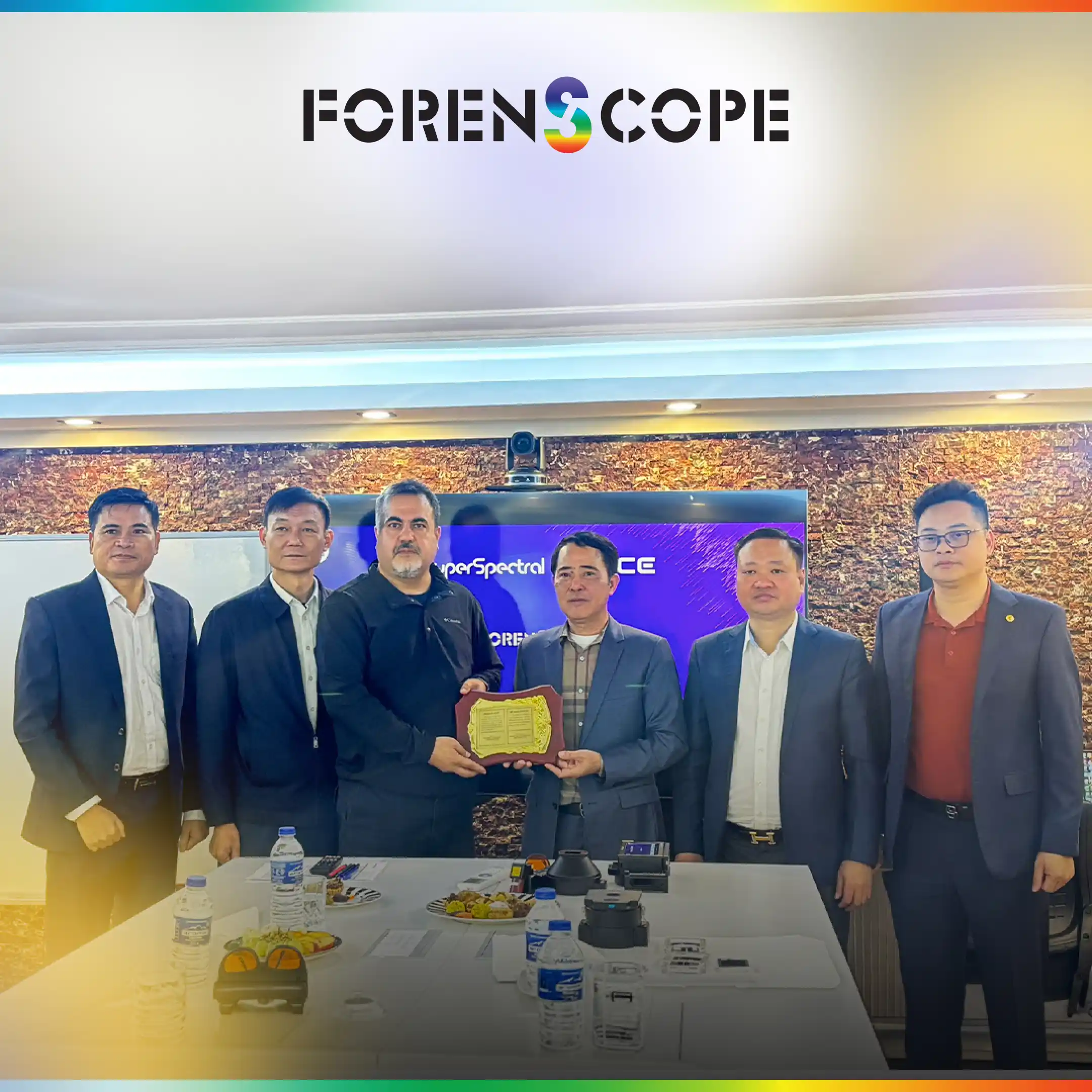 Representatives of the Vietnam Thai Nguyen Police delegation and ForenScope team pose for a group photo during their visit to ForenScope in Istanbul, Türkiye.